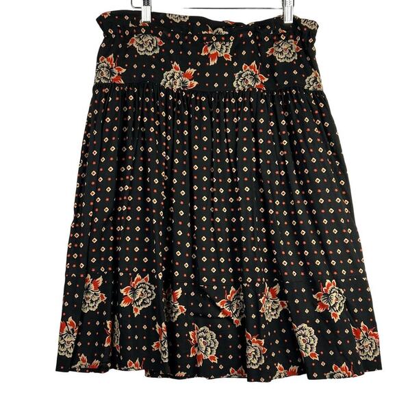 ESPRIT Boho Floral Black Orange Print Bohemian Tiered Tie Waist Women's Skirt 9 - Picture 2 of 10